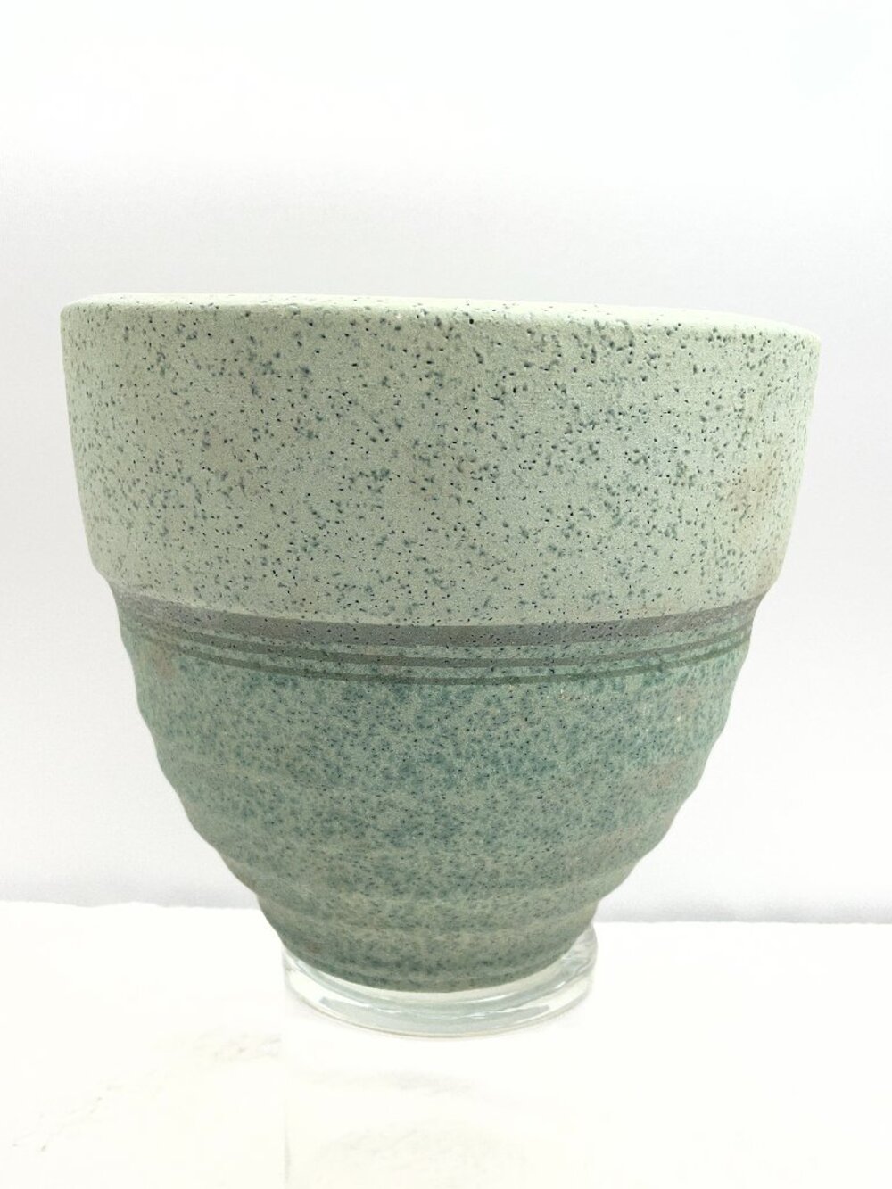VGUC 8" Bella Two-Tone Ribbed Stoneware Planter, Matte Sage & Mint Speckled